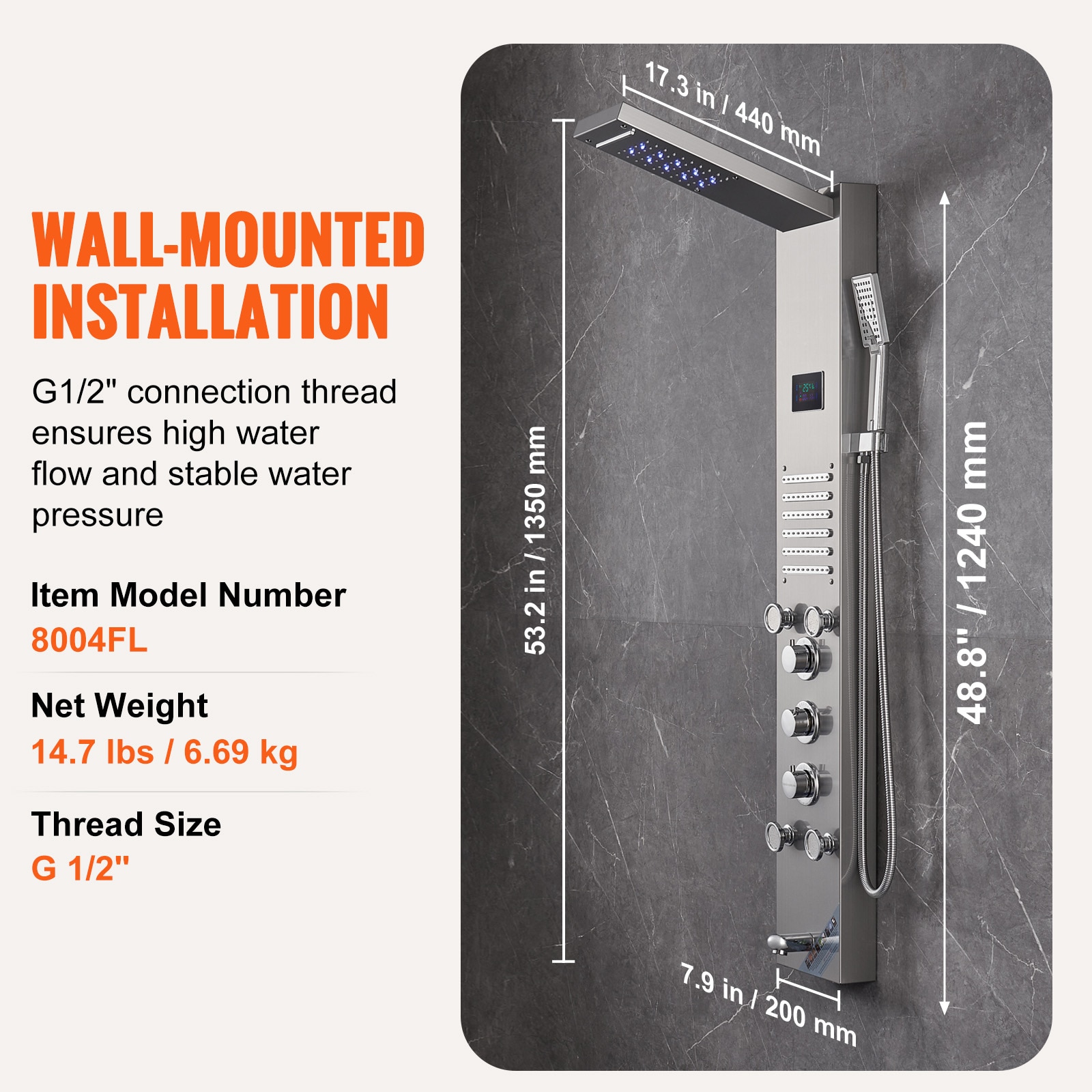 Stainless Steel Shower Panel Tower With Led Rainfall Massage_voghion.com
